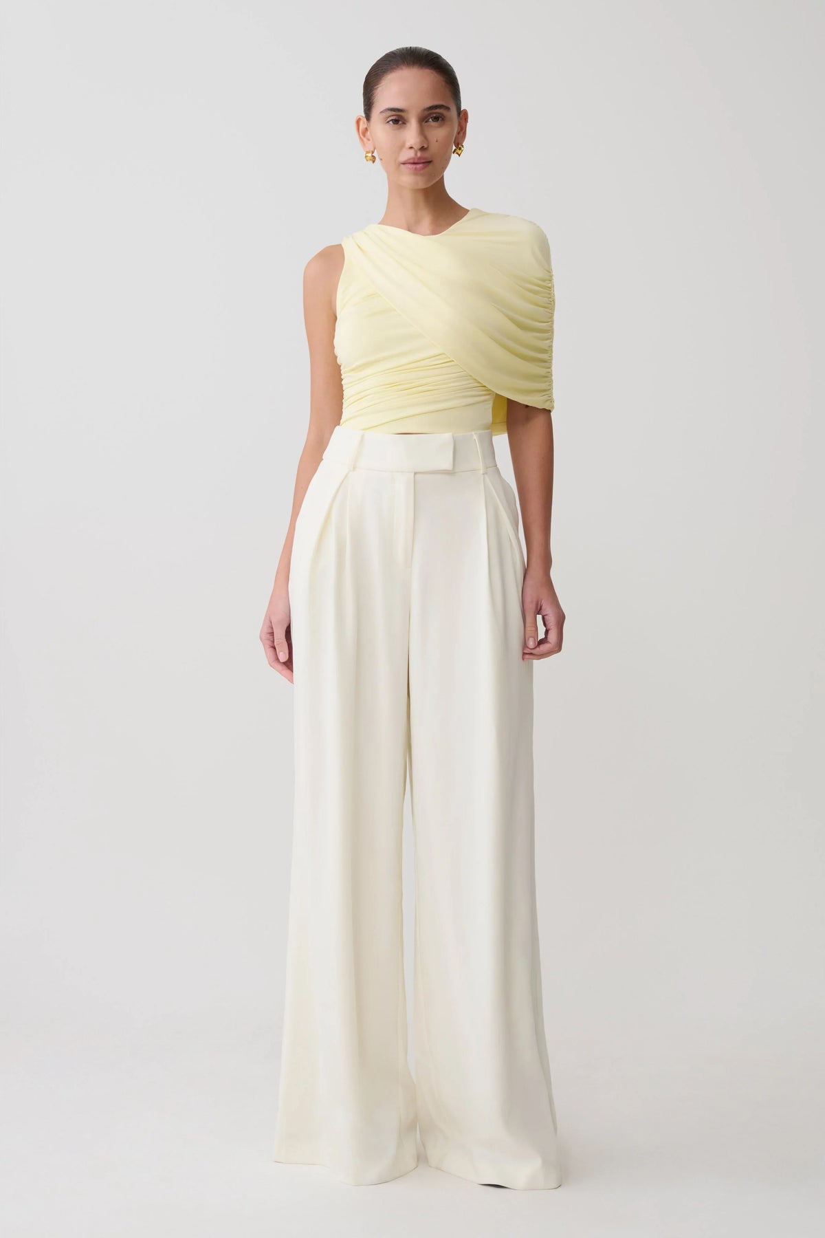 Adrienne One Shoulder Slinky Top Lemon