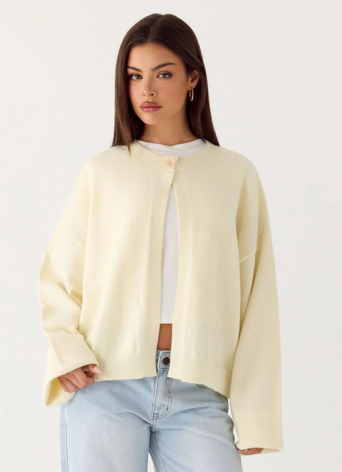 Annie One Button Cardigan Ivory Cream
