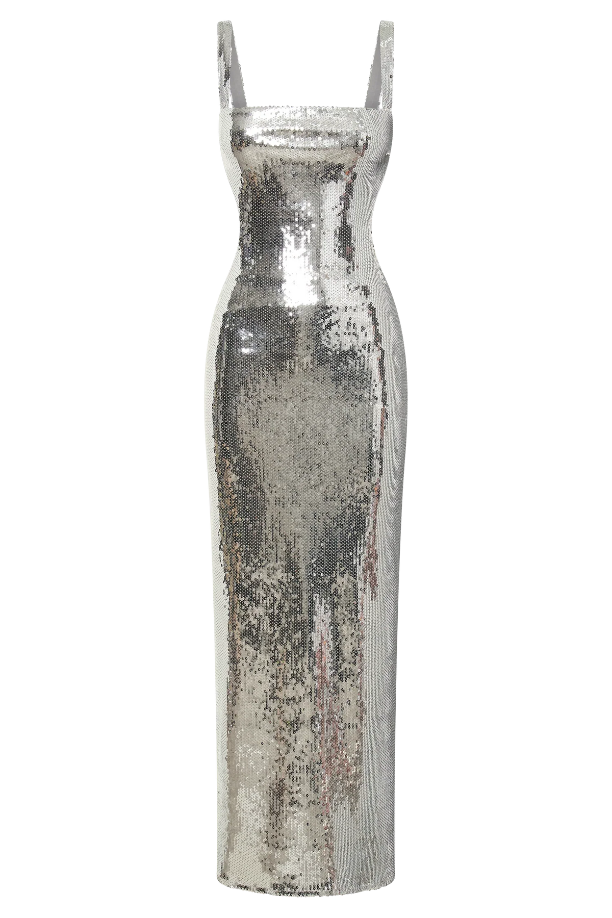 Adoria Sequin Cut Out Maxi Dress Silver