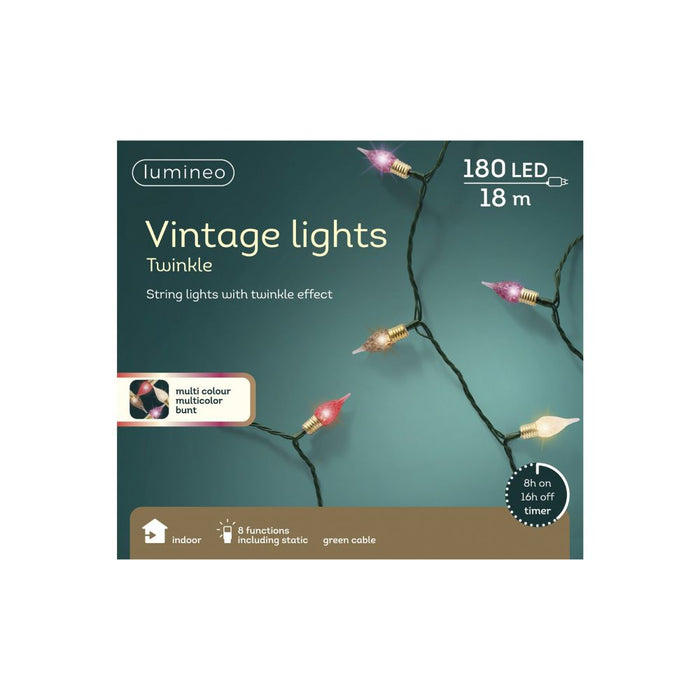 Lumineo Plug In Christmas Lights (Mains Powered) - Multicolour LED Vintage String lights