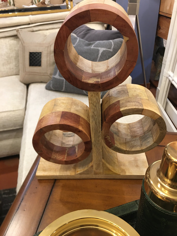 MANGO WOOD CIRCLE THREE BOTTLE WINE RACK