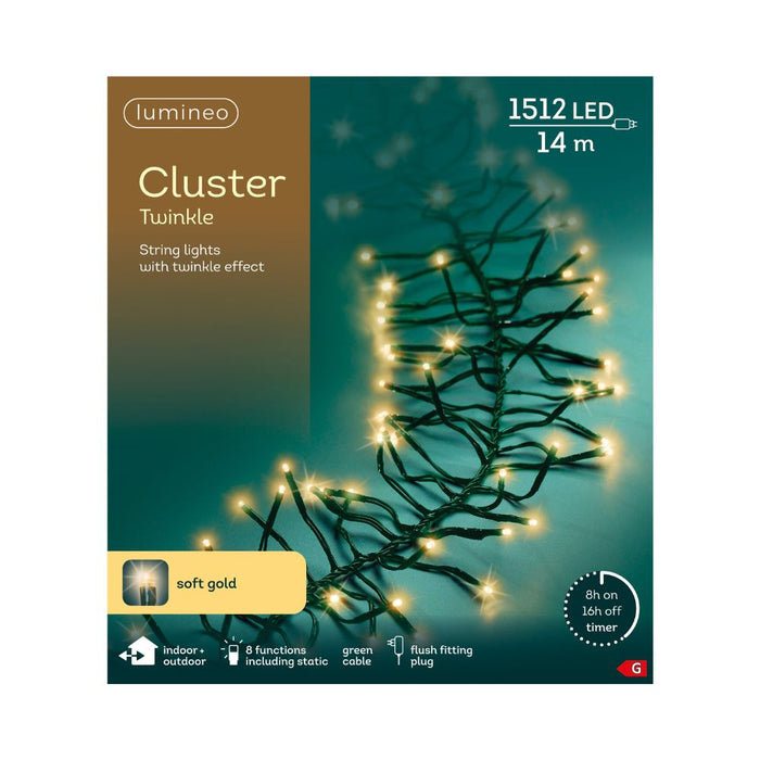 Premier Plug In Christmas Lights (Mains Powered) – Soft Gold LED Cluster String Lights