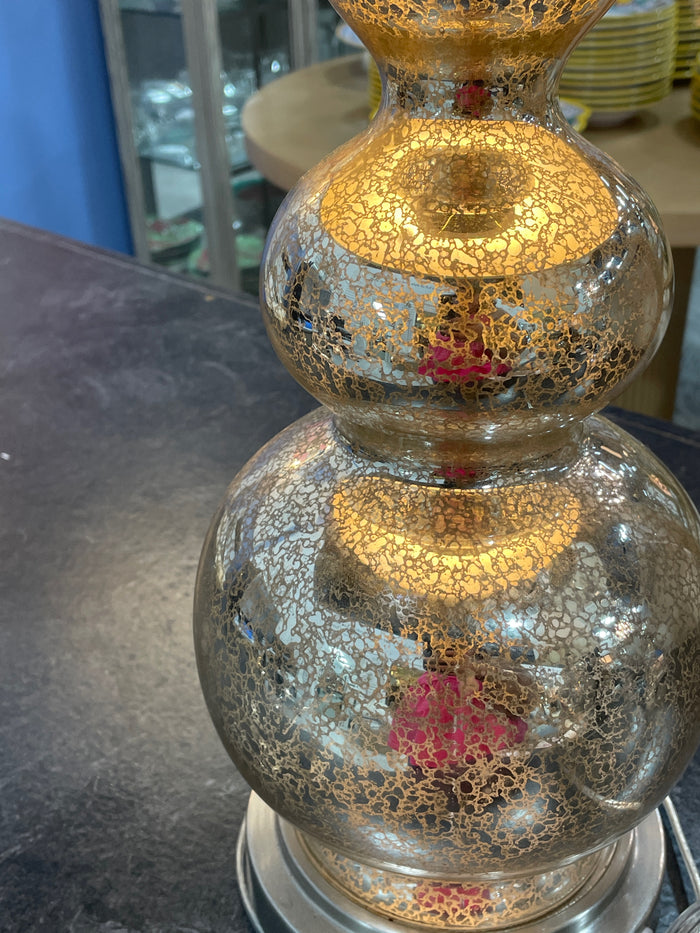 TABLE LAMP PAIR MULTI TIERED MERCURY GLASS SILVER DETAIL