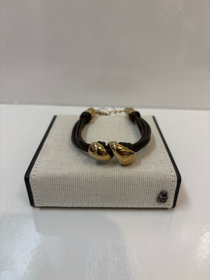 UNO DE 50 GOLD & LEATHER MEDULA BRACELET SIZE M