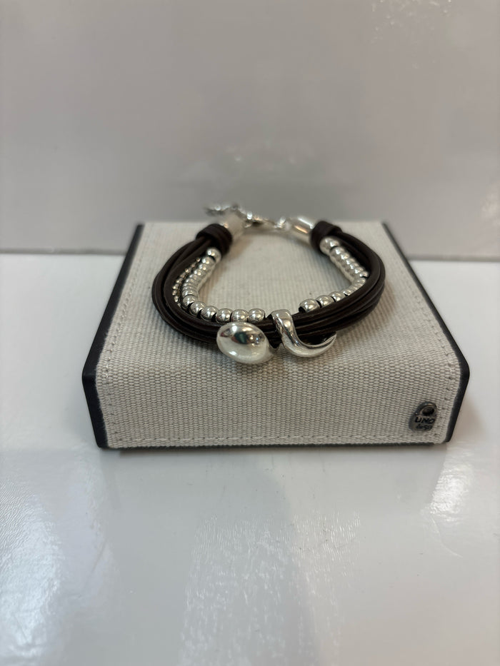 UNO DE 50 SILVER & LEATHER MEDULA BRACELET SIZE M