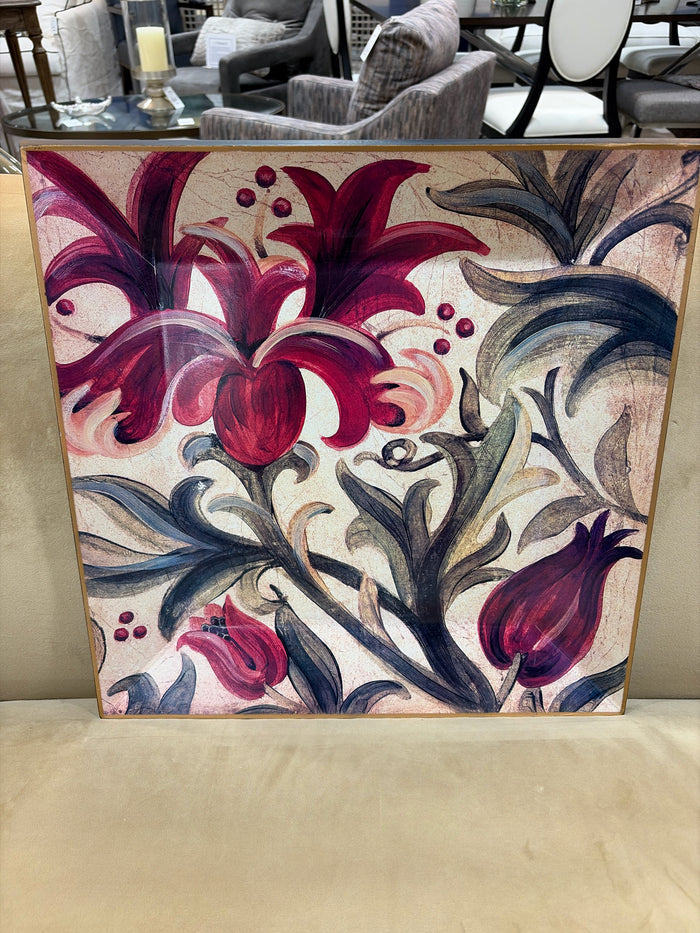 WALL ART LIZ JARDINE PAINTED FLOWERS ON WOOD
