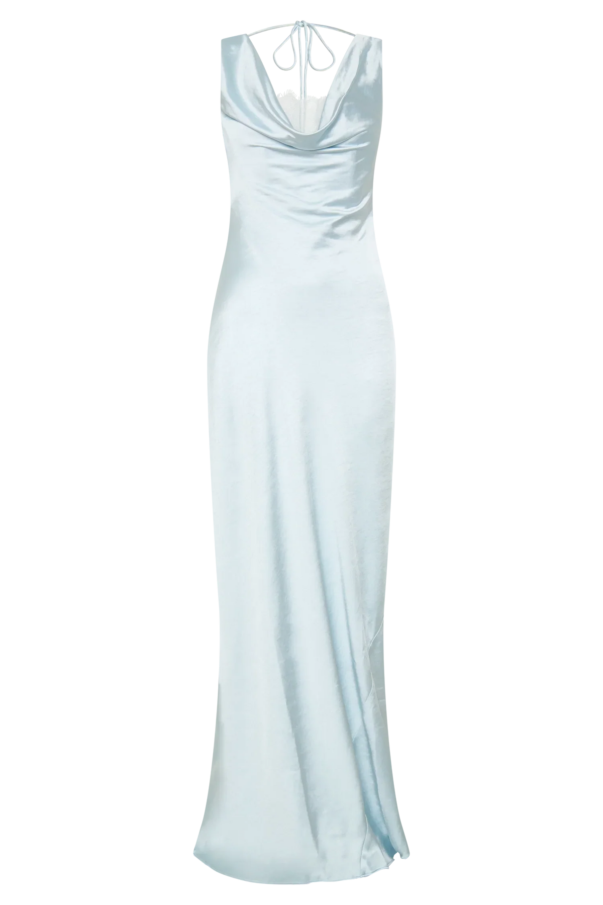 Ashley Cowl Neck Lace And Satin Maxi Dress Ice Blue