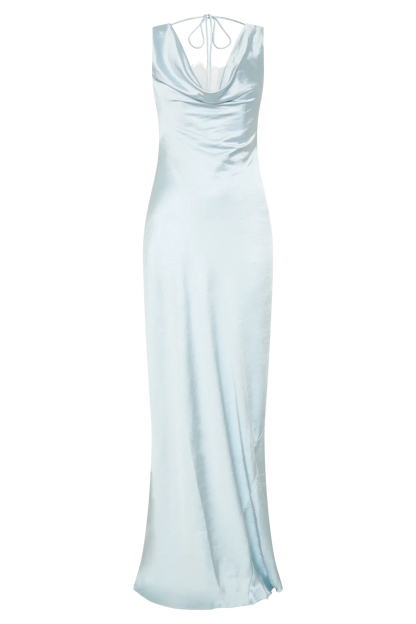 Ashley Cowl Neck Lace And Satin Maxi Dress Ice Blue