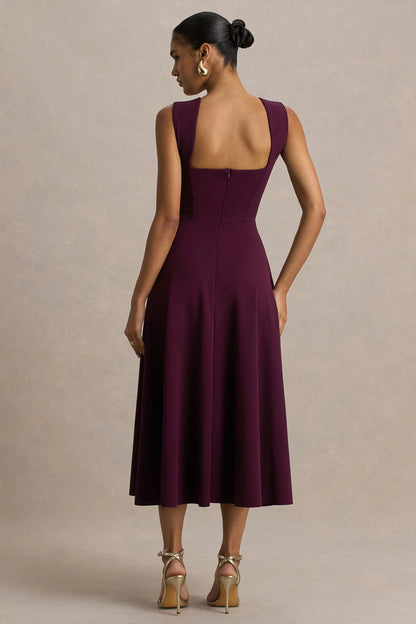 Andromeda Burgundy Sweetheart Neck Midi Dress