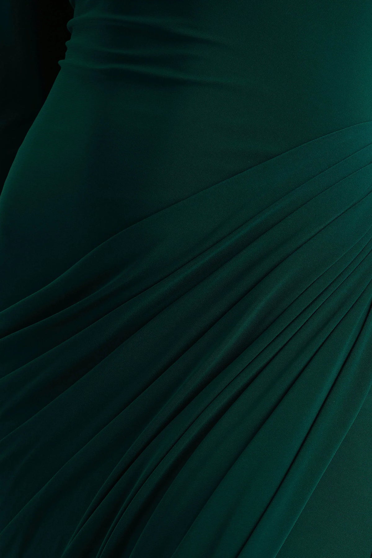 Betsy Bottle Green High Neck Maxi Dress With Front Split And Ruched Detailing
