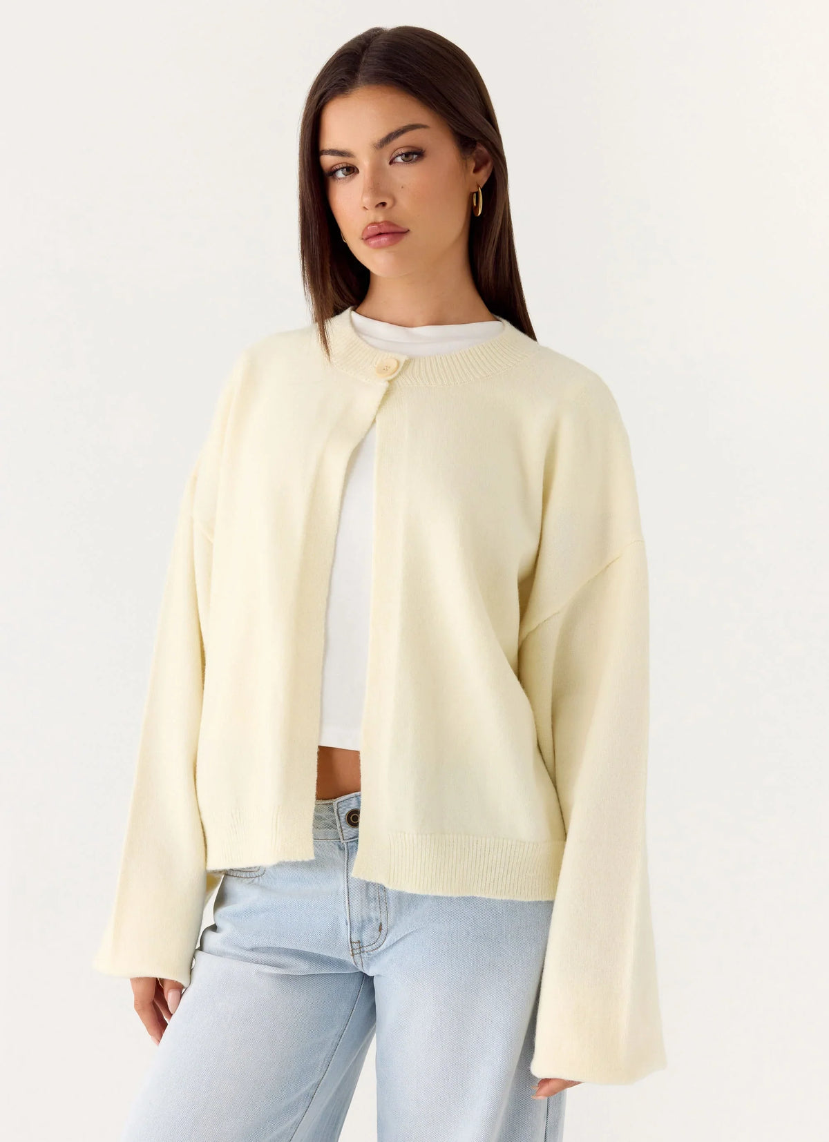 Annie One Button Cardigan Ivory Cream