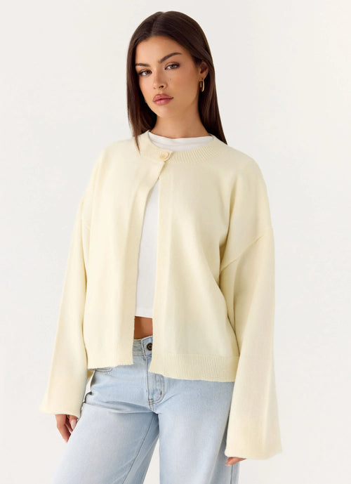 Annie One Button Cardigan Ivory Cream