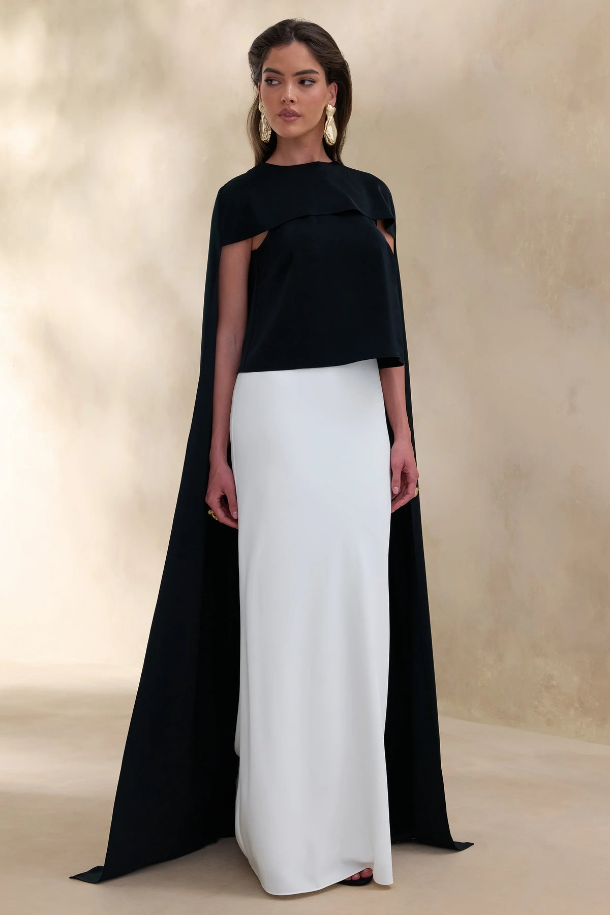 Aetheria Black Satin High Neck Top With Cape