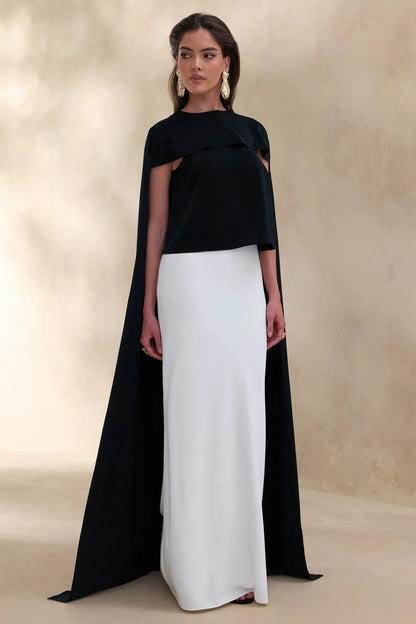 Aetheria Black Satin High Neck Top With Cape