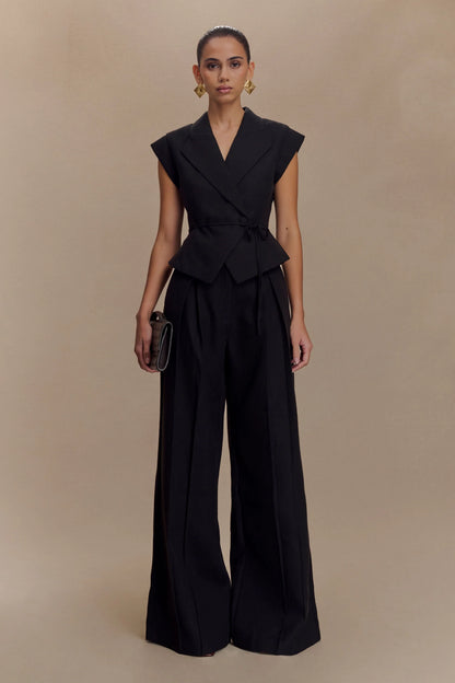 Andina Shortsleeve Linen Top Black