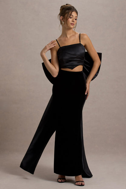 Alize Black Velvet Split Maxi Skirt