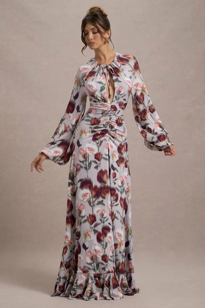 Althena Cream Floral Print Balloon Sleeve Maxi Dress