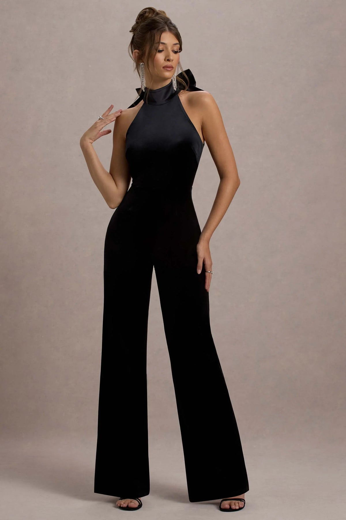 Alondra Black Velvet High Neck Straight Leg Jumpsuit