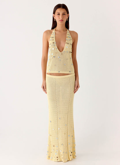 Adelaida Beaded Crochet Top Yellow