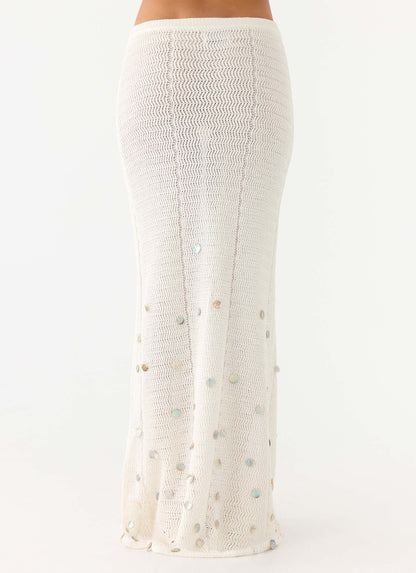 Adelaida Beaded Crochet Maxi Skirt - Ivory