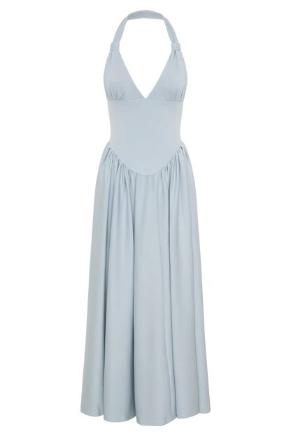 Angelina Scuba Halter Midi Dress Pale Blue