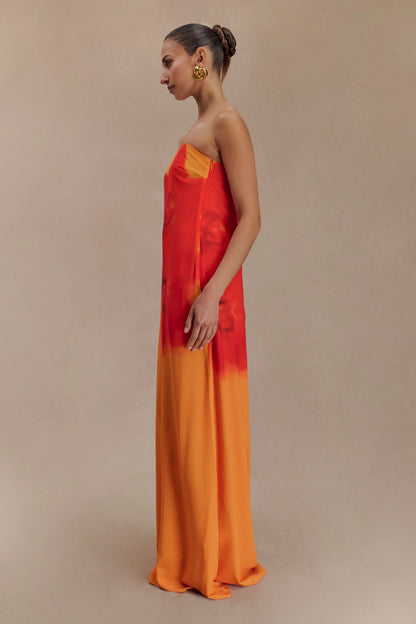 Amaya Strapless Chiffon Maxi Dress Koi Orchid Print