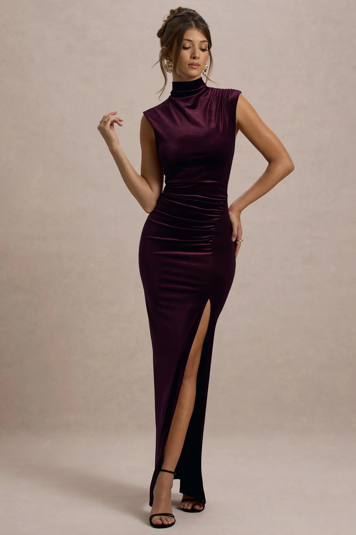 Abilene Port Velvet High Neck Split Maxi Dress