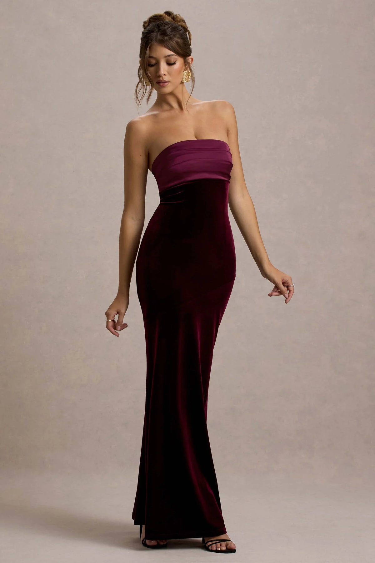 Ambrosi Port Velvet Bandeau Maxi Dress