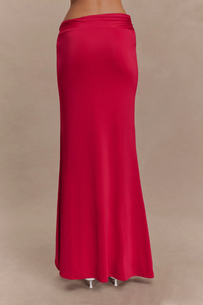 Ainsley Asymmetrical Maxi Skirt With Floral Hardware Fuchsia Pink