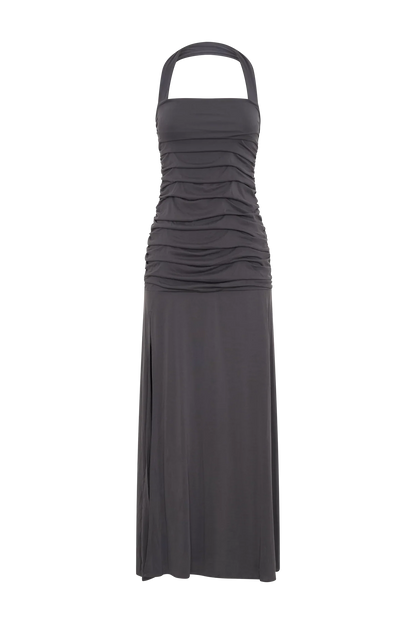 Bentley Peached Jersey Halter Maxi Dress Charcoal
