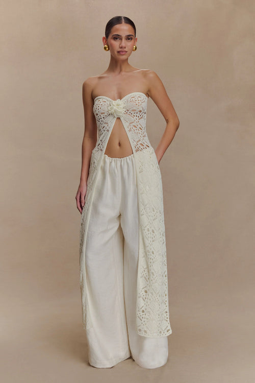 Aeline Strapless Crochet Knit Top Ivory