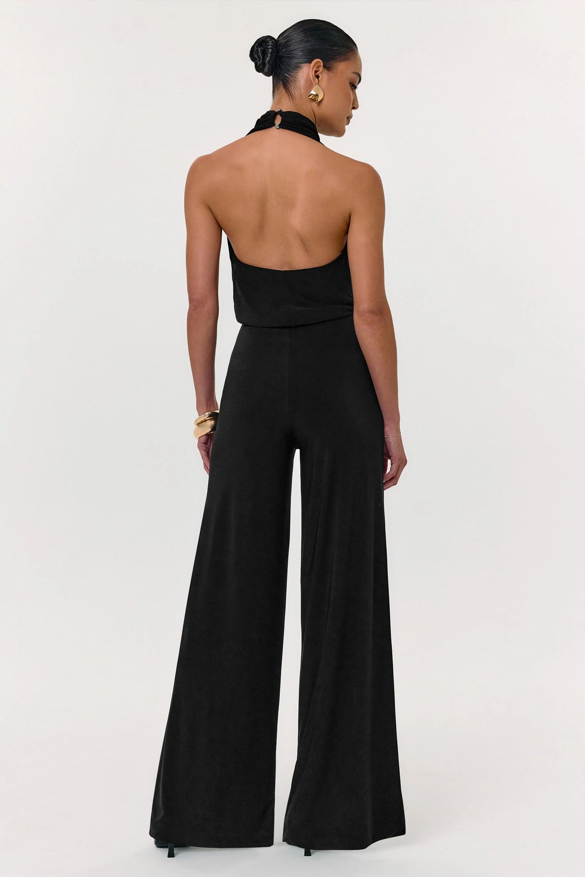 Asha Black High Neck Jumpsuit With Ruched Detail