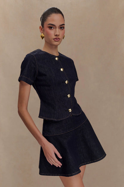 Arista Denim Mini Skirt Washed Indigo Blue