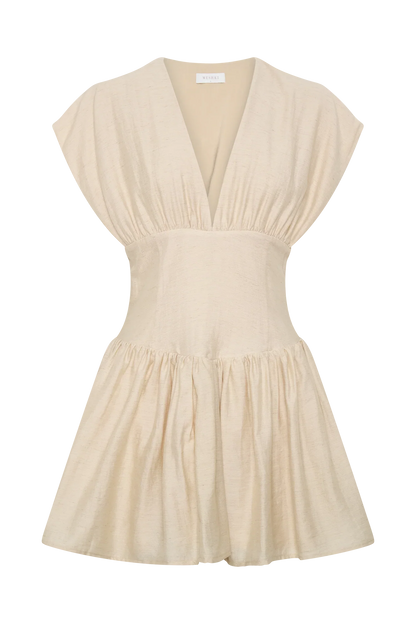 Arabella Cinched Waist Linen Mini Dress Natural