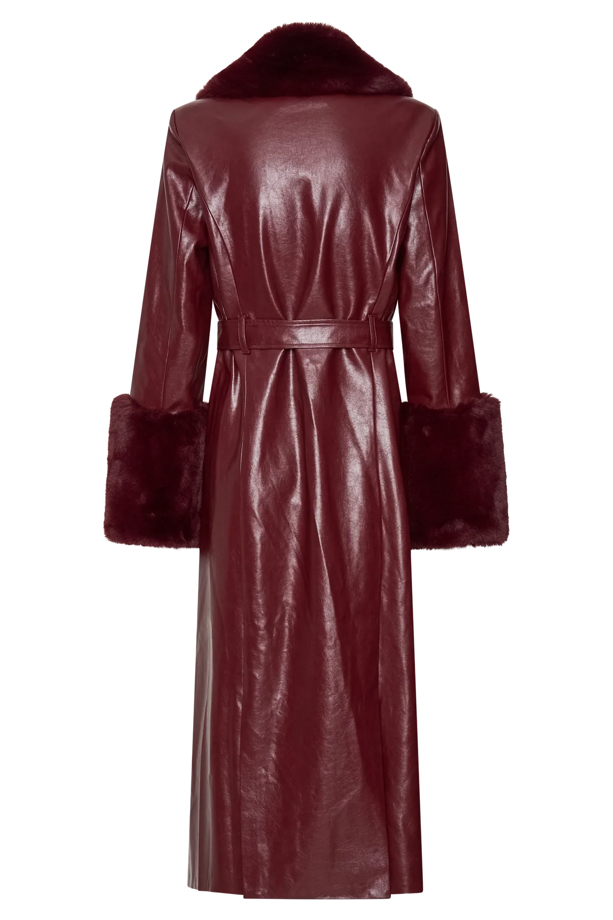 Bec Faux Leather Trench Coat With Faux Fur Cherry Red