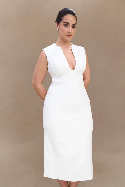 Audrine Suiting Sleeveless Midi Dress Ivory