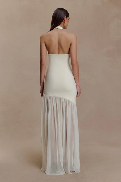 Aubree Crepe And Mesh Maxi Dress Ivory