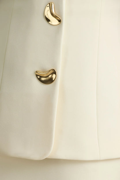 Angel Cream Plunge Neck Tailored Mini Dress With Gold Detailing