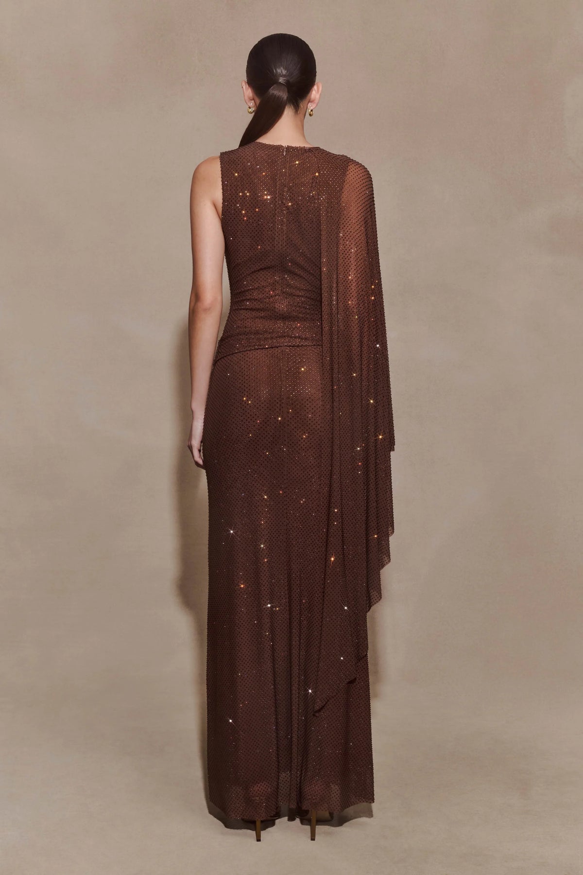 Bakari Diamante Cape Maxi Dress Chocolate