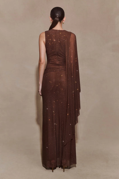 Bakari Diamante Cape Maxi Dress Chocolate