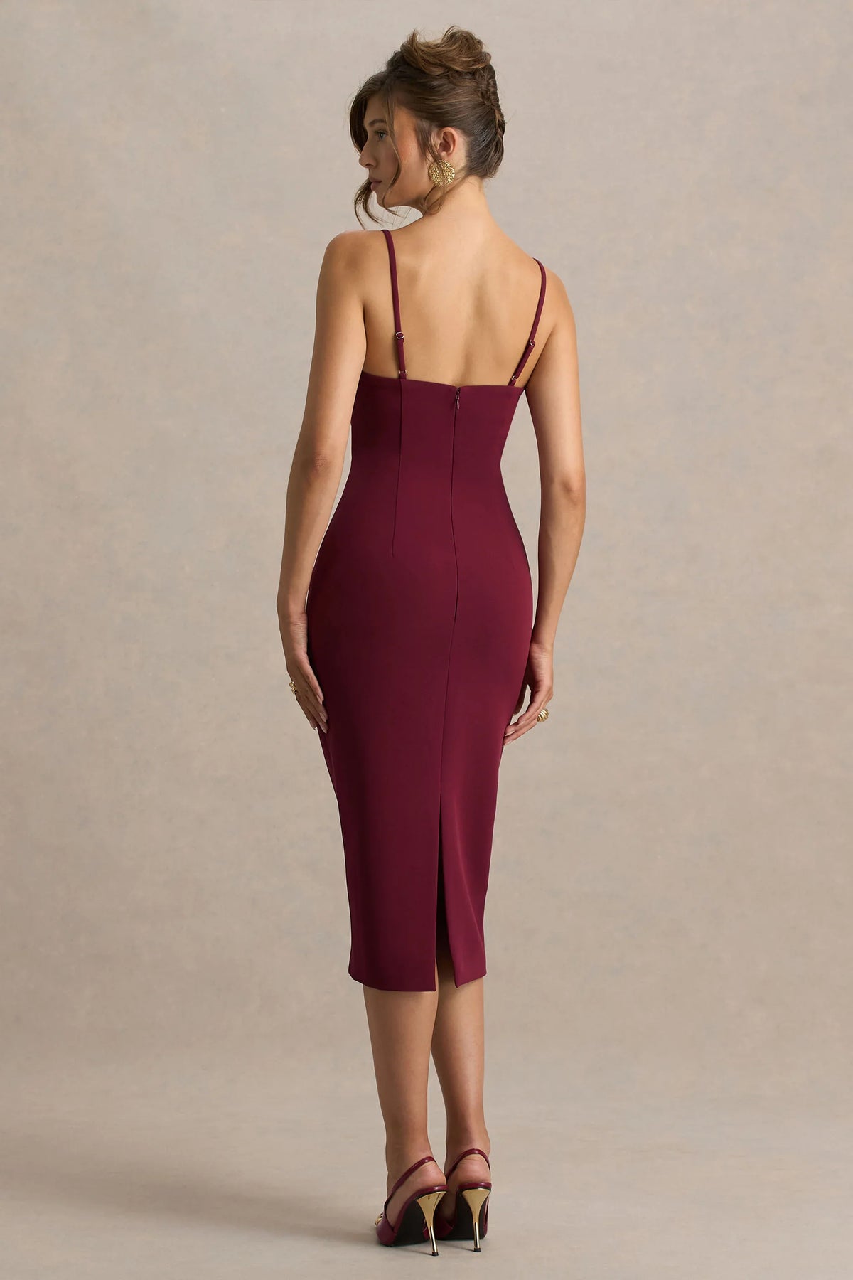 Baylor Burgundy Midi Dress With Removable Cape