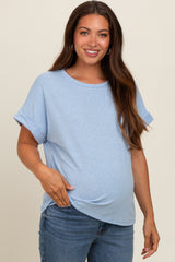 Blue Cuff Short Sleeve Maternity Top