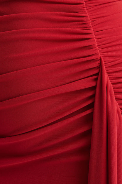 Anne Red Asymmetric Neck Wrapped Maxi Dress With Sash