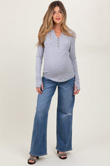 Blue Distressed Open Knee Wide Leg Maternity Jeans