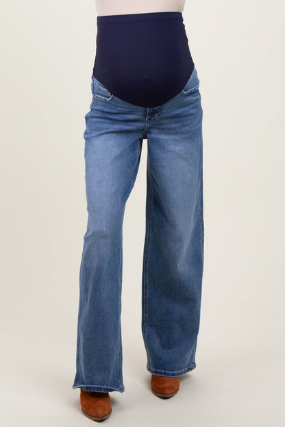 Blue Washed Wide Leg Maternity Jeans