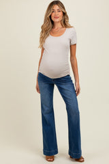 Navy Blue Wide Hem Maternity Flare Jeans