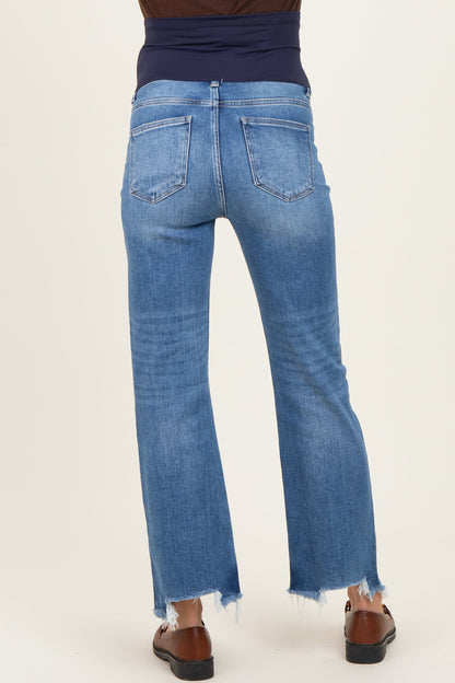Blue Fray Hem Cropped Flare Maternity Jeans