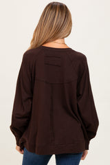 Brown Oversized Cotton Slub Long Sleeve Maternity Top