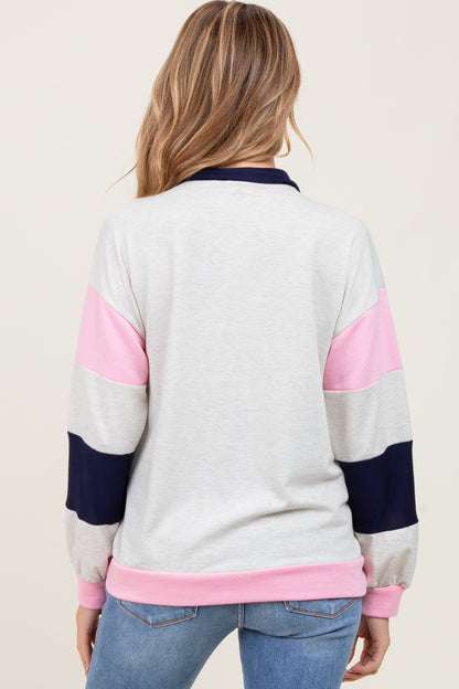 Navy Colorblock Collared Maternity Pullover