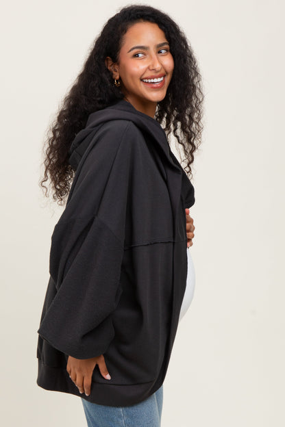 Black Solid Terry Long Dolman Sleeve Vintage Maternity Hoodie